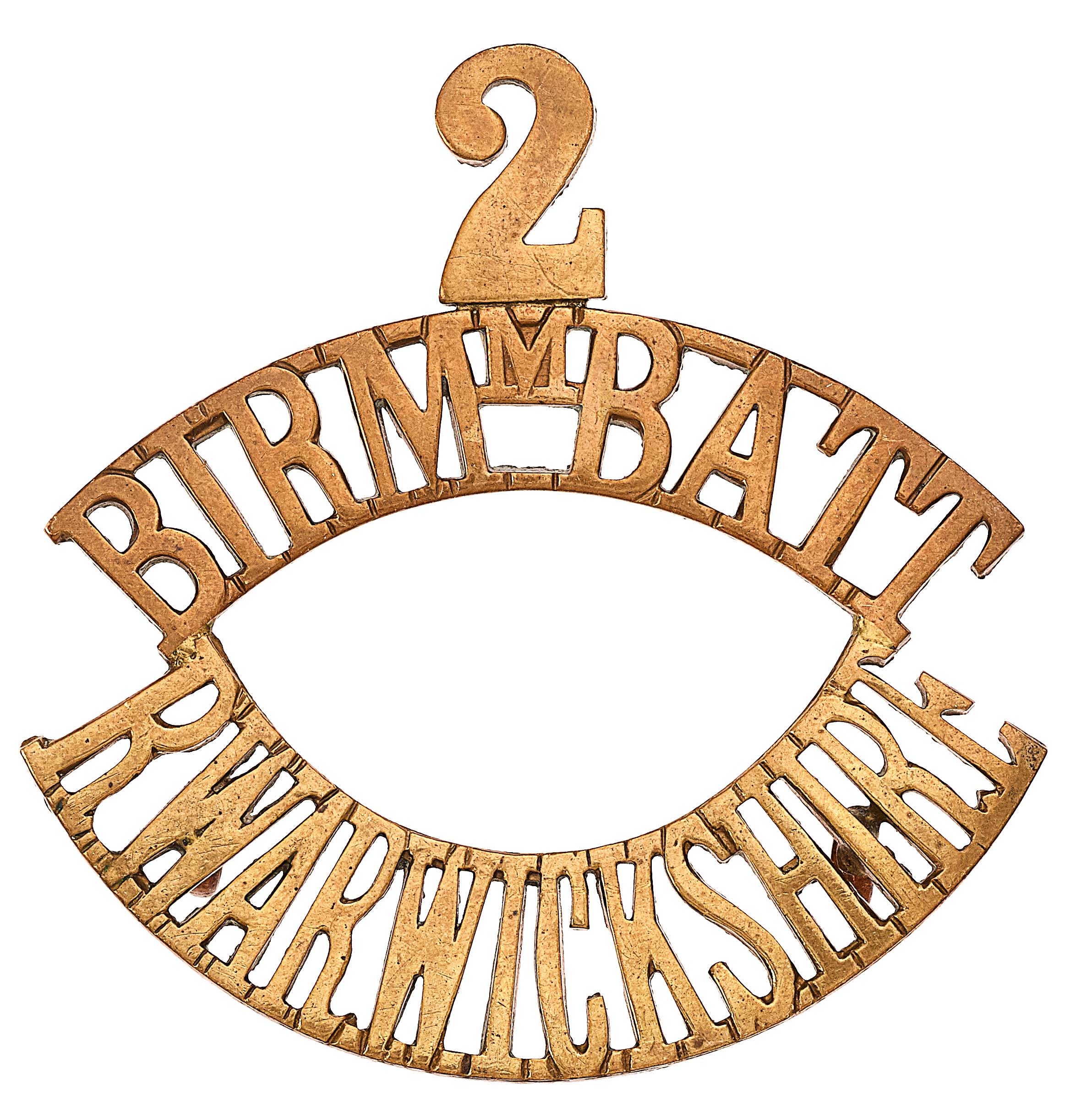 2 / BIRMM.BATT / R.WARWICKSHIRE WW1 Pals brass Kitchener’s Army shoulder title.