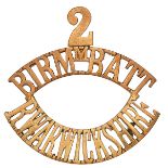 2 / BIRMM.BATT / R.WARWICKSHIRE WW1 Pals brass Kitchener’s Army shoulder title.