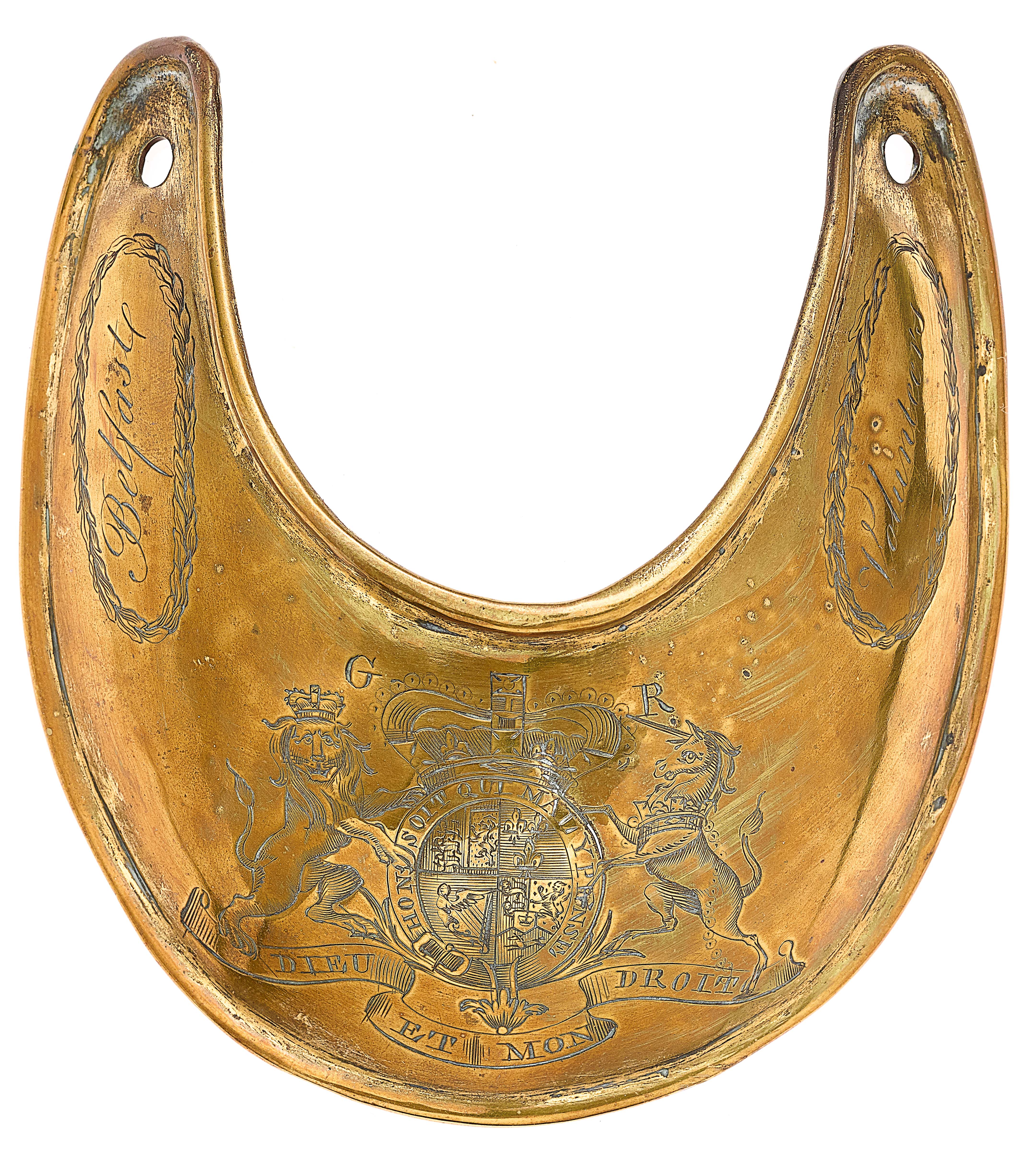 Irish 18th Century Belfast Volunteers George III Officer’s gorget circa 1783-88.