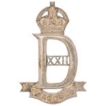 22nd Dragoons WW2 Officer’s 1941 Birmingam hallmarked silver cap badge.