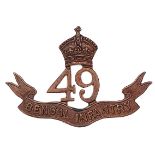 Indian Army. 49th Bengal Infantry cap badge circa 1917-22