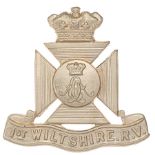 1st (Warminster) Wiltshire Rifle Volunteers Victorian white metal cap badge.