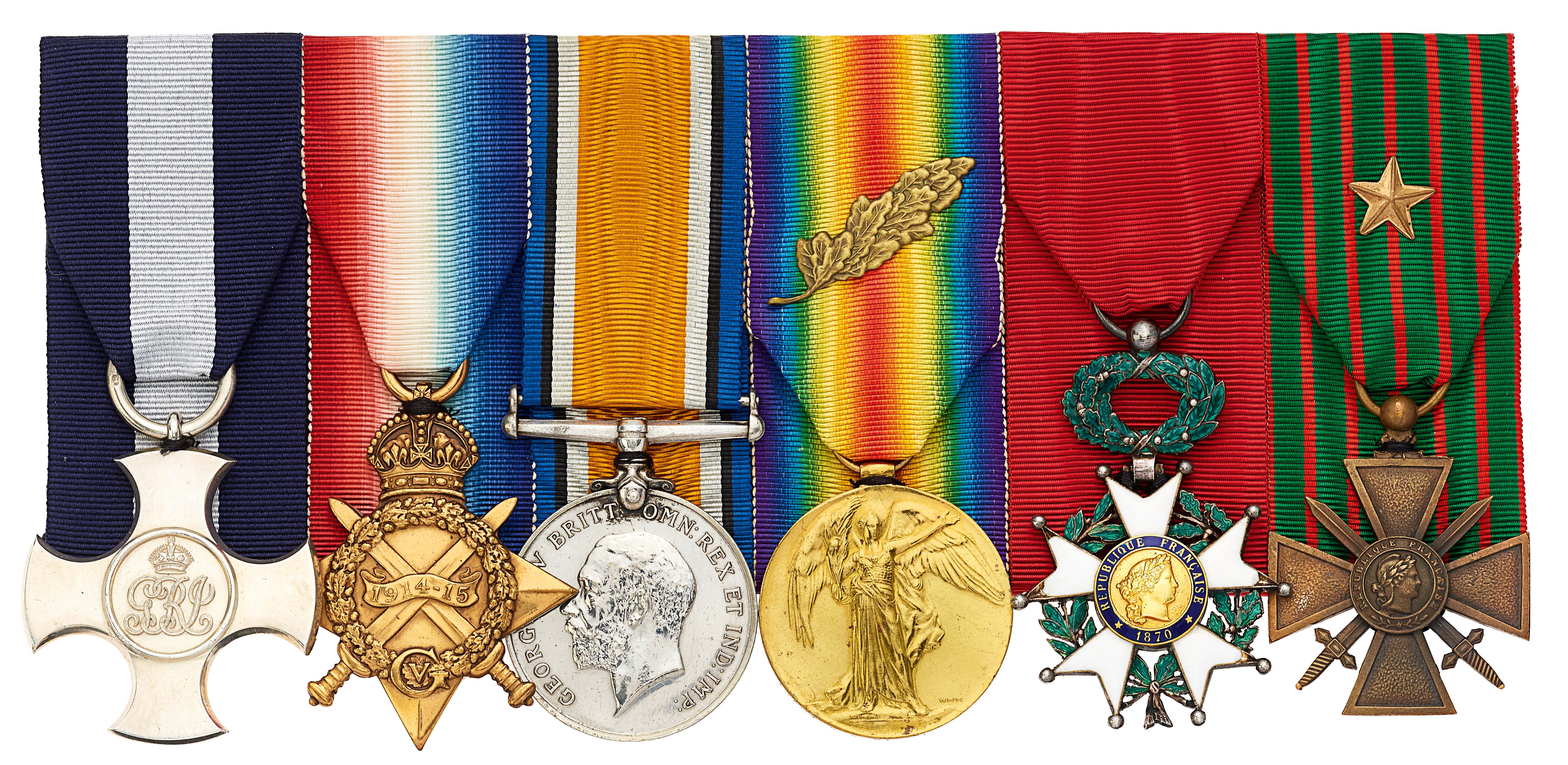 WW1 Royal Navy DSC, French Legion D’Honneur, Croix de Guerre Group of Six Medals.