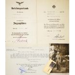 German Third Reich WW2 Luftwaffe Casualty Pilot Award Documents, Letters etc.