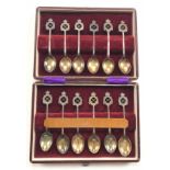 12 Kolar Gold Field Battalion AFI post 1917 cased silver teaspoons.