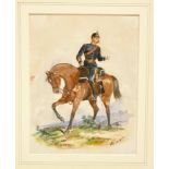 Victorian Original Watercolour of a mounted Army Service Corps Officer in Review Order by Richard Si