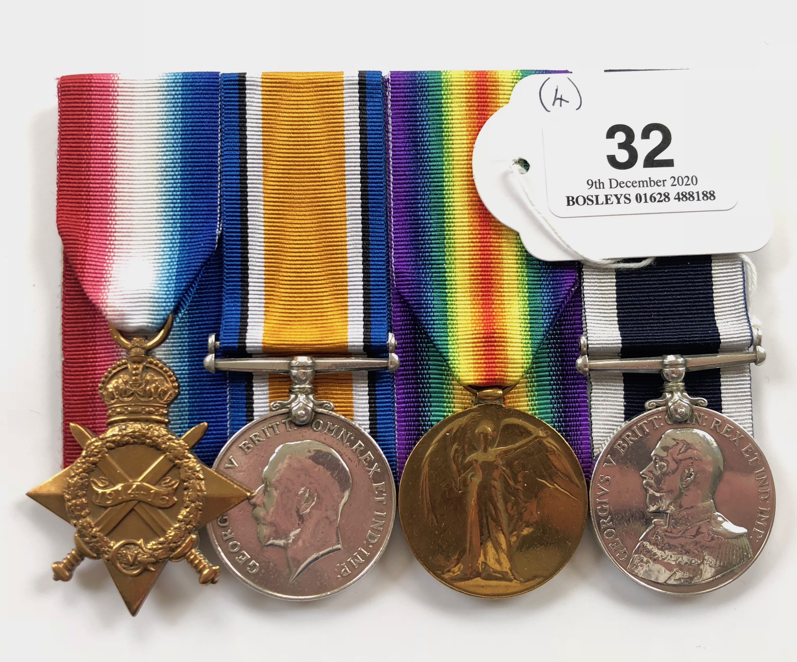WW1 Royal Marine Band Long Service Group of Four Medals.