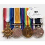 WW1 Royal Marine Band Long Service Group of Four Medals.