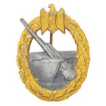 German Third Reich WW2 Kriegsmarine Coastal Artillery War Badge by Friedrich Linden, Ludenscheid.