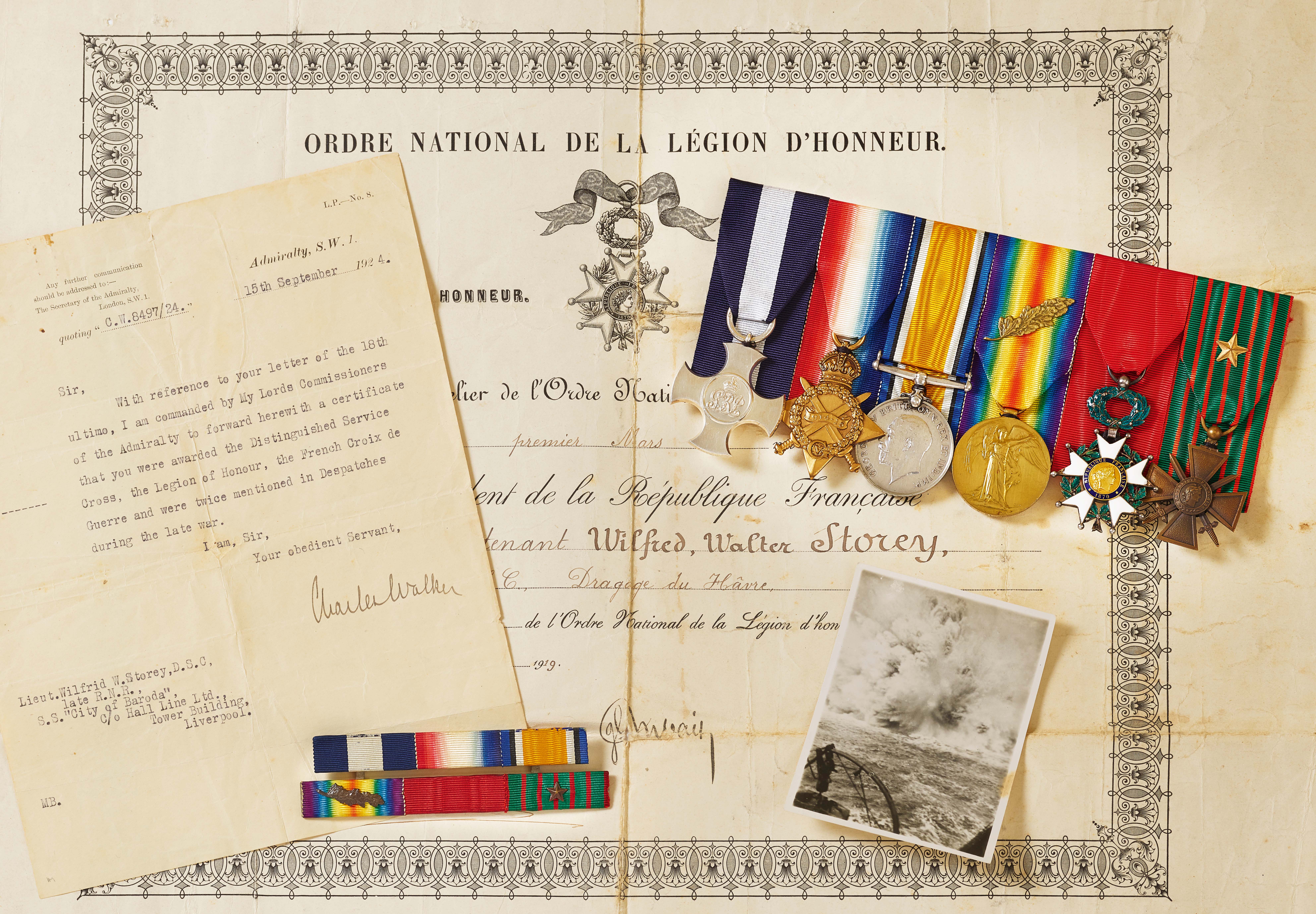 WW1 Royal Navy DSC, French Legion D’Honneur, Croix de Guerre Group of Six Medals. - Image 2 of 2