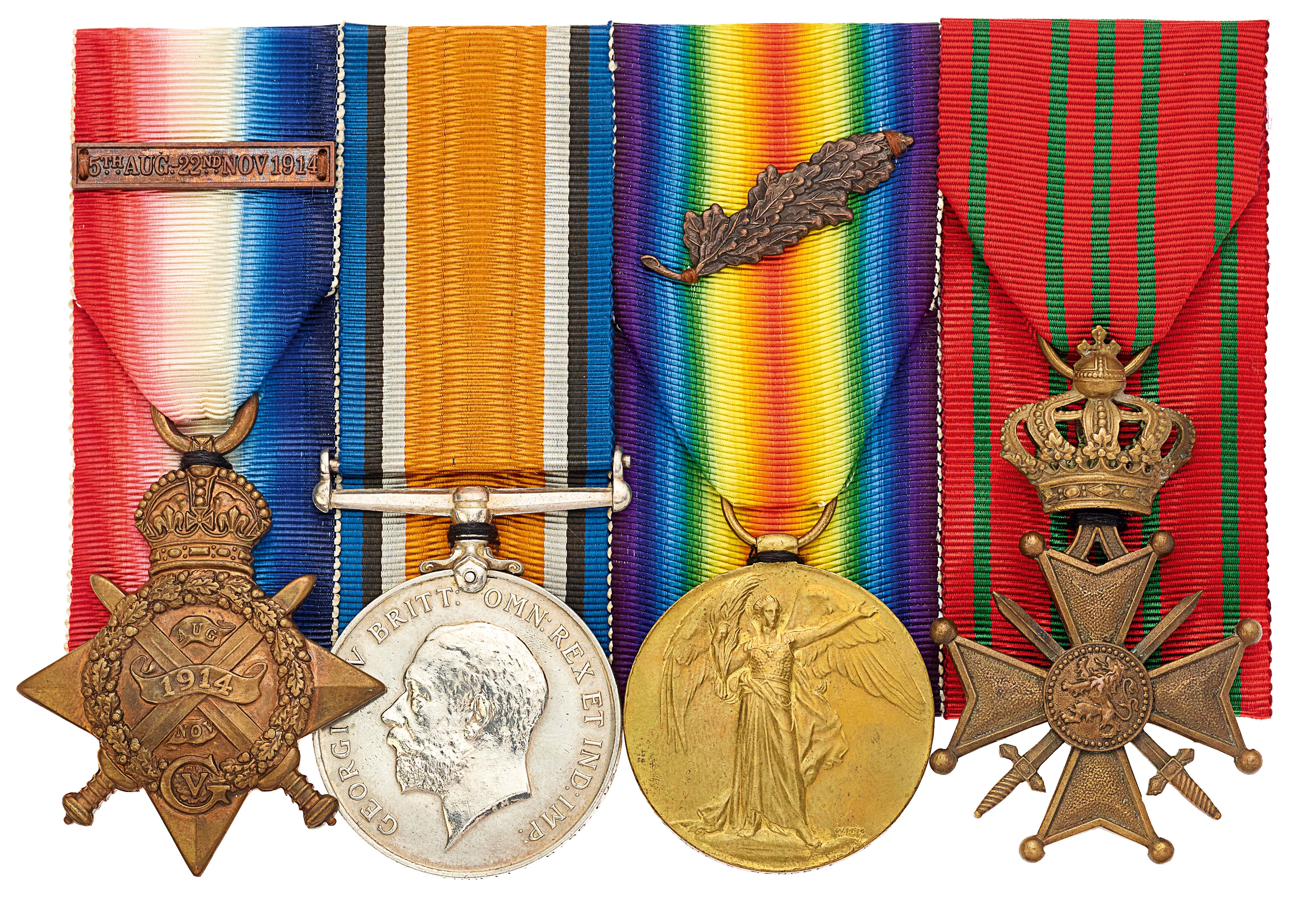 WW1 2nd Bn Royal Scots Fusiliers MID Belgian Croix de Guerre Group of Four Medals.