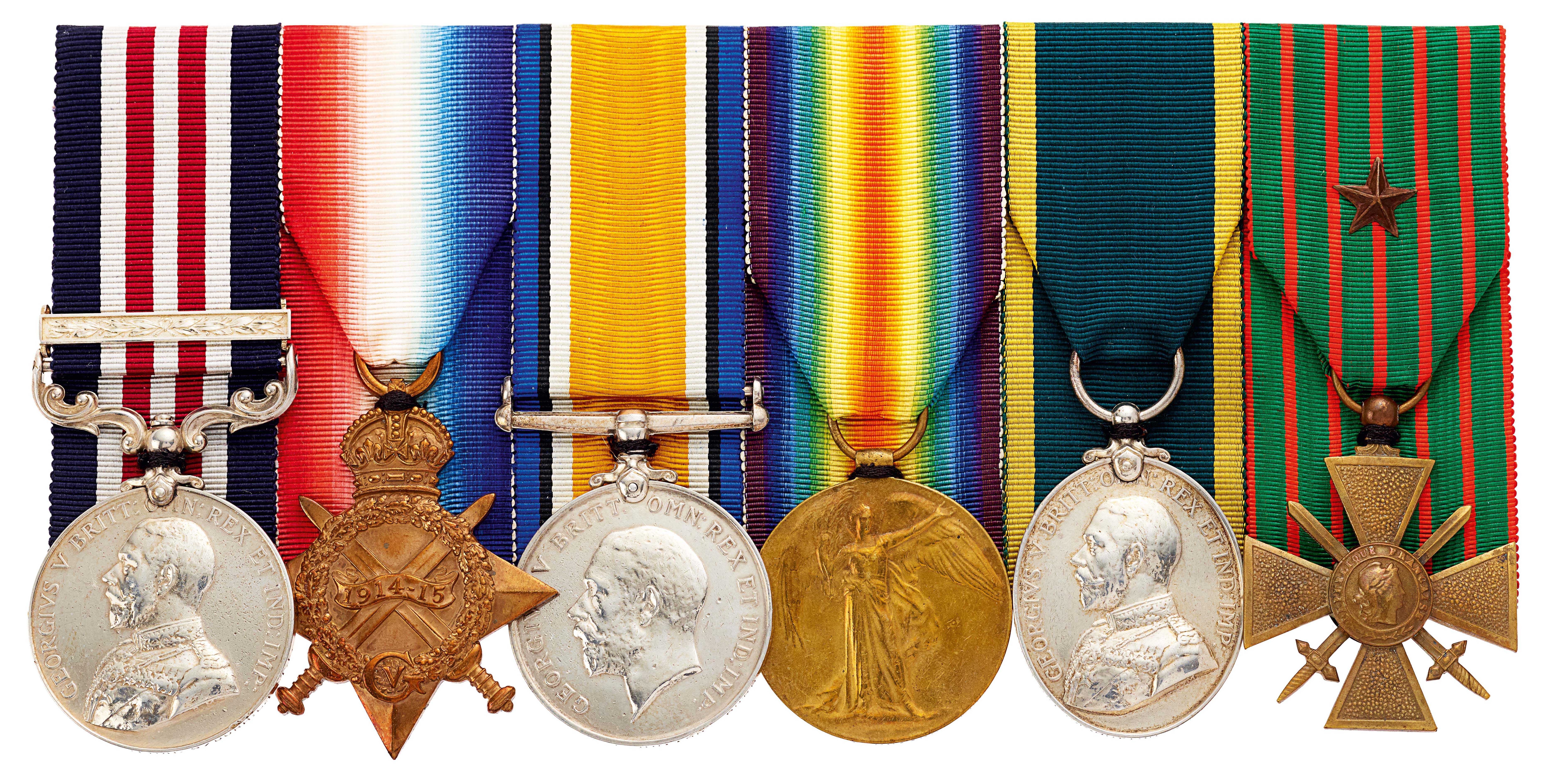 WW1 9th Bn Durham Light Infantry Triple Gallantry Military Medal & Bar, Croix de Guerre Group of Six