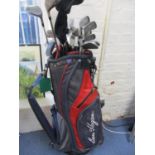 Mixed golf clubs to include Concorde, Dunlop and Ben Sayers, housed within a Ben Hogan golf bag