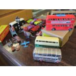 A small collection of retro and lead vehicles and models to include a BOAC Corgi bus with original