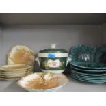 Eight Victorian leaf plates and six Limoges fruit plates, together with a Spode floral pot and cover