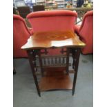 An Edwardian inlaid mahogany Sheraton revival occasional table with galleried sides and undertier