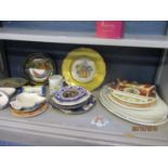 A Russian pictorial plate and others and mixed ceramics, along with a Herend model of a toad on a