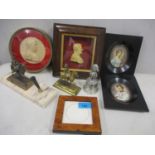 Two Napoleon Bonaparte framed plaques, two framed miniatures and other items