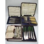 Mixed silver plated cutlery to include two cased sets of butter knives, cased set of fish knives and