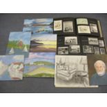 Mid 20th century tourist and travel European photos, together with oils on board of holiday