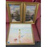R Halls - a pair of Victorian river landscape oil paintings signed 17 1/2" x 10 1/2" mounted and