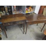 A Georgian oak single drawer side table, together with an oak carved two drawer inset side table