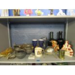 A mixed lot to include a Chinese carved soapstone bird ornament, an American European Recovery Tin