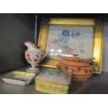A mixed lot to include a 19th century still life watercolour and 19th century and later ceramics