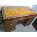 Circa 1900 an oak twin pedestal desk, one central drawer flanked by four short drawers, each