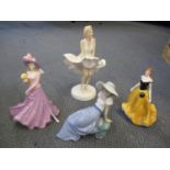 A Compton and Woodhouse bone china figure of Marilyn Monroe and three other figures to include