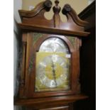 A reproduction Emperor Clock Co long case clock with swan neck pediment, arched moon phase, three