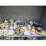 A mixed selection of ceramics to include a Maling blue thumb print bowl