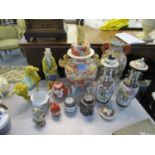 A mixed lot of Oriental ceramics to include a pair of Chinese famille vert crackle glaze vases and