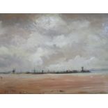 H Barrow - Shore at Crosby looking towards the Docks, oil on board, signed lower right corner 10"