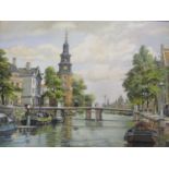 Bert Pugh - oil on canvas entitled 'Canal Scene Amsterdam' 23 1/2" x 17 1/2" framed