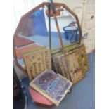 A miscellaneous lot comprising a walnut wall mirror, a vintage golf club, a foot stool, three