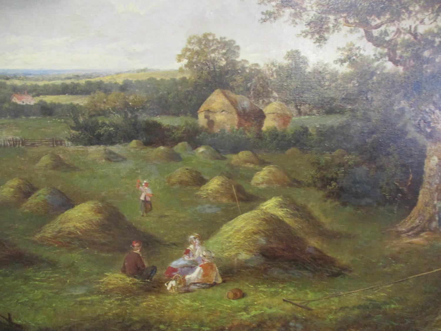 W Yates - Haymaking, an oil on canvas A/F, 30" x 49", signed lower left hand corner, in gilt frame - Image 2 of 3