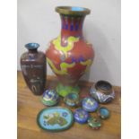 A selection of 20th century cloisonne items to include a vase decorated with Egyptian scenes