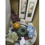 A mixed lot to include a Japanese charger, watercolours, mixed metalware and other items