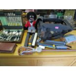 A mixed lot to include 0 gauge trains and accessories, a part canteen and other items