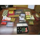 A selection of vintage board and card games to include Monopoly and boxed B & A Carpet Bowls