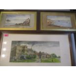 Three watercolours includes two coastal views by Margaret Leighton and Bellerby village view