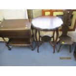 A Welsh stool, an early 20th century mahogany pie crust two tier occasional table, and a mid 20th