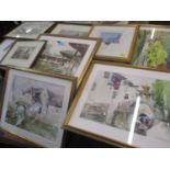 Mixed pictures to include a Leonard McComb etching, a Douglas Phillips signed print, a John Hall