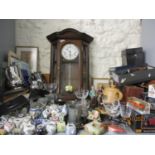 A large mixed lot of miniature teapots, prints, metalware, diecast vehicles, vintage stamp albums,