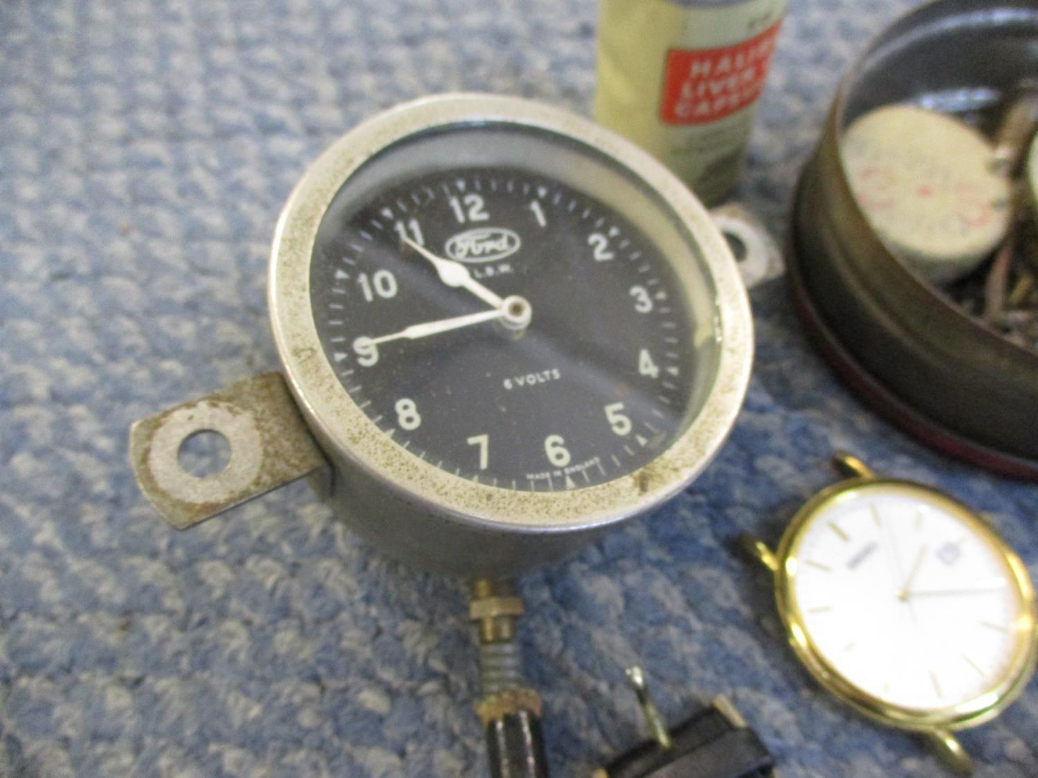 Wristwatches to include a Sekonda, Seiko, and watch parts, and a Ford 6-volts clock, and a small - Image 3 of 3