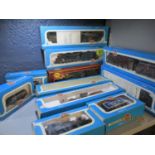 A quantity of Airfix Railway System model trains and carriages