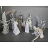 A group of Lladro and Nao figurines and a German figurine