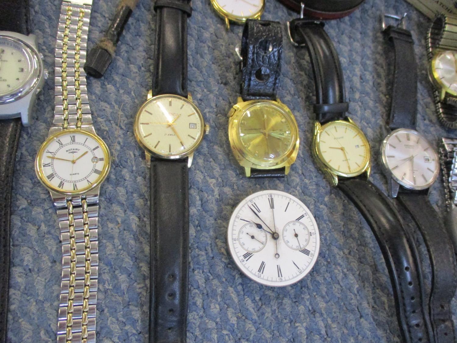 Wristwatches to include a Sekonda, Seiko, and watch parts, and a Ford 6-volts clock, and a small - Image 2 of 3