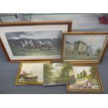 Mixed pictures to include A A Denton - oil on canvas depicting sailing boats